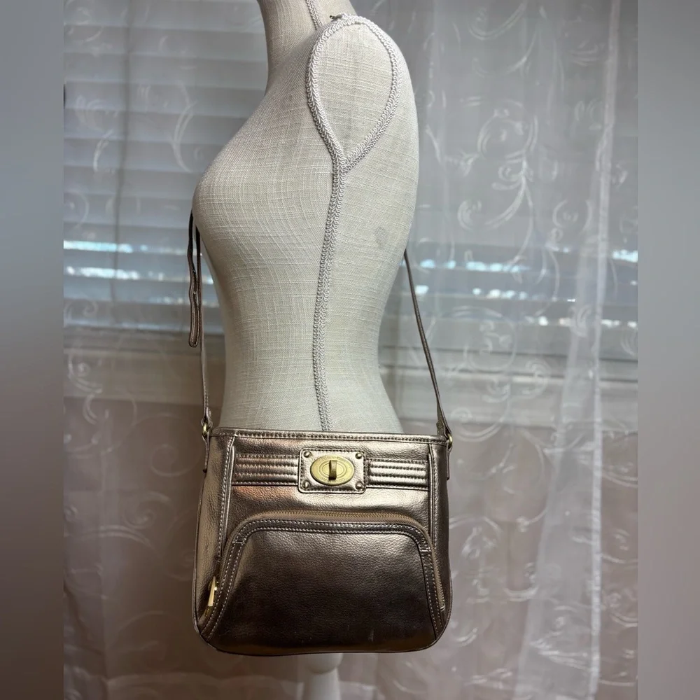 Calvin Klein Gold Metallic Faux Leather Crossbody Purse